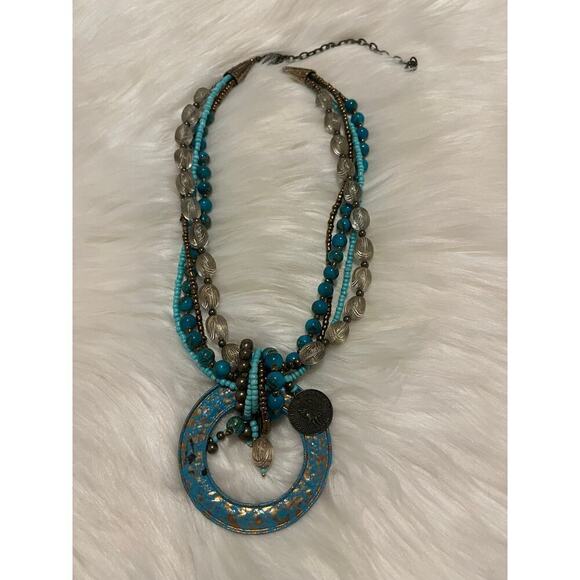 Turquoise & Gold Beaded Western Necklace - Picture 1 of 7
